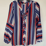 Jenni & Marlis Women's Multicolor Stripes Long Sleeves Ribbon Tie Top Size M Red Size M Photo 0