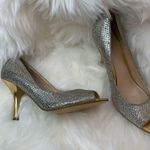 Nine West Golden Silver Glitter Heels Size 8 Photo 1