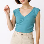 BP NEW Teal Ribbed Ruched Crop Top Size S M Baby Tee Y2K Photo 0