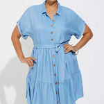 Torrid  Sky Blue Mini Chambray Tiered Shirt Dress Plus Size 1X Western Chic Photo 0