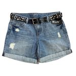 Apt. 9  Womens Denim Shorts‎ Size 12 Light Wash Distressed Studded Belt Photo 1