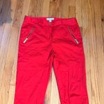 Michael Kors NWOT Vibrant Red Cotton Garment trousers zippers pants casual dress Photo 1