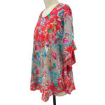 Tolani Pink & Blue Poppy‎ Floral Kimono Poncho Woven Top Size Medium Red Photo 2
