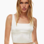 Aritzia x Wilfred Shine Bustier Satin Crop Top XS White Photo 0