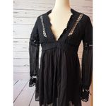 Free People  Dress Boho LBD size 2 Tunic Whimsygoth Black Long Sleeve Cut Out Photo 2