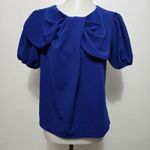 7th Avenue Design Studio Bow Neck Puff Sleeve Royal Blue Blouse Size M Size M Photo 1