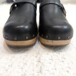 Dr. Scholl's 7 leather wooden platform slip on studded mule clogs 2941 Black Photo 4