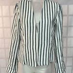 Loft Ann Taylor  White and Navy Blue Striped linen Blazer Jacket Size Medium Photo 0