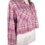 Stanton Arden Plaid Flannel Button Down Medium Cropped Wine New Photo 5