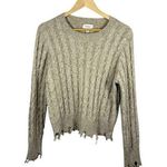 Evereve NWOT  Women’s Raw Edge Cable Knit Sweater in Beige Size L Photo 0