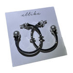 Ettika  Silver Tone‎ Hoop Earrings with Faux Pearl Accents Jewelry Photo 0