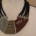 Woman’s Statement Beaded Bib Necklace Black Wood ? Bead Photo 6