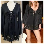 NWOT Lulus Wild One Black Star Embroidered Tie Photo 2