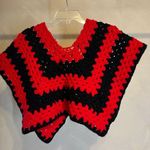 Handmade Handcrafted womens vibrant Red/Black boho Fashion Crochet Poncho cover 32”x 22” Photo 11