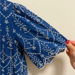 ZARA  Royal Blue boho Embroidered Puff Sleeve Top Scalloped Hem blouse cotton S Photo 6