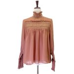 See By Chloe See By Chloé Smocked High-Neck Blouse Dusty Pink Boho Chic Size EU 36 (US 4) Photo 3