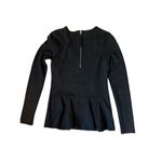 Carmen Marc Valvo  Long Sleeve Zip Stretch Peplum Hem Blouse Womens S Black Top Photo 1