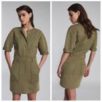 Reiss 💕💕 Emlyn Panel Detail Short Sleeve Sweatshirt Dress Khaki Green 8 US NWT Photo 2