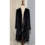 90s Black Velvet Duster Goth Cardigan Waterfall Sheer Hem Open Front Women S Photo 4