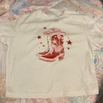 SheIn White Crop Top With Pink Cowgirl Boots Logo Photo 1