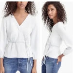 J.Crew Shirt Womens 00‎ White Wrap Tie Waist Long Sleeve V Photo 1