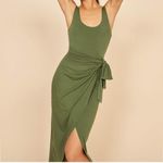 Exlura Women's Sleeveless Solid Split Front Bodycon Midi Tank Dress with Belt RED (641) Photo 5