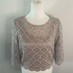 MARINA for Bloomingdale’s crop silver taupe top sz S Gray Photo 0