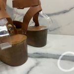 Lulus  | Women's Minimalist Brown Leather Strappy Wooden Willy Clog Sz 8.5 Photo 4