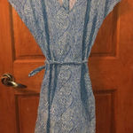 Boden Blue and White Patterned Linen Dress Button detail back size 10 #126 Blue Photo 0