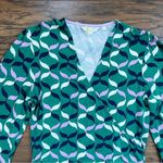 Boden • Elodie Jersey Wrap Top green surplice knit Forest Ribbons pink Size 8 Photo 4