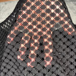 Slinky Brand  Poncho Top M Black Crochet Knit Open Knit Batwing Dolman Sleeve Photo 4