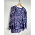 Nine West  Jeans Shirt Womens Floral Long Sleeve Purple Blouse High Low Size Larg Photo 1