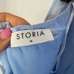 Storia  Faux Wrap Blue/White Pinstripe Mini Skirt Size Medium 100% Cotton Photo 4