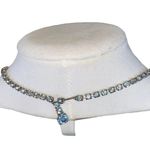 Vintage Royal Blue & Light blue Rhinestone Necklace Silver Tone Photo 6