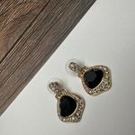 Swavorski Swarovski Swan Signed Crystal Black Clear Gold Tone Dangle Drop Pierced Earrings Photo 3