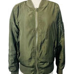 JouJou Olive Green Bomber Jacket Military Style Zip Up Flight Jacket Large Photo 0