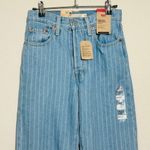 Levi's NEW  Ribcage Pin-Striped Straight Ankle Jeans Button-fly Medium Blue Sz 24 Photo 6