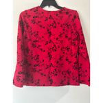 Talbots Petites Red Black Floral Print Long Sleeve Crew Neck Top Stretchy Size P Photo 1
