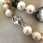 Freshwater Pearl & Pavé Crystal Long Necklace ✨ Sterling Clasp • Hand Photo 3