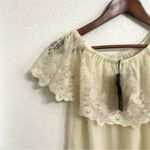 Chaser NWT  Womens Shirt Blouse Beige Lace Scalloped Hem Size Medium Photo 4