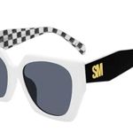 Steve Madden Grae Unisex White and Black Checkered Wayfarer Sunglasses Photo 1
