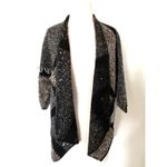 Chico's  Kinsley Fringed Tweed Cardigan Stripe Knit Leather Trim Draped Open 0 (S) Photo 1