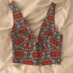 ZARA  | African Style Print Lantern Crop Top Plunge V XS Navy Red Photo 5