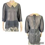 Buckle BKE Womens Blouse Top Sequin Collar Sheer Button Down Black Gold Small Photo 1