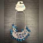 NWT Silver and Blue Bib Necklace Beaded Fringe Statement Necklace Photo 5