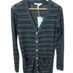 BCBGeneration NWT Black & Grey Striped Lightweight Semi-Sheer Button Up Cardigan Photo 0
