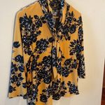 Adrienne Vittadini  Gold, Mustard, Yellow- Black Flowers Blouse‎ & Scarf Neck Photo 6