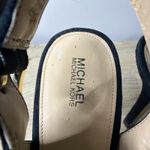 Michael Kors  Black Suede Peep Toe Platform Heels Gold Buckle Dress Shoes Size 9M Photo 8