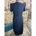 Dress 1980s Navy pleated bodice swing skirt shoulder pads Blue Size 6 Photo 3