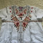 Johnny Was JWLA Top Christine Drape Shirt 100% Linen Floral Embroidered White M Photo 9